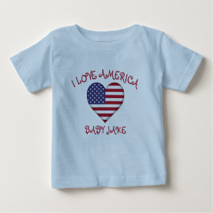 I Love America Flag Add Baby's Name Baby T-Shirt