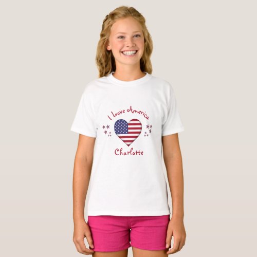 I Love America Flag With Name T_Shirt