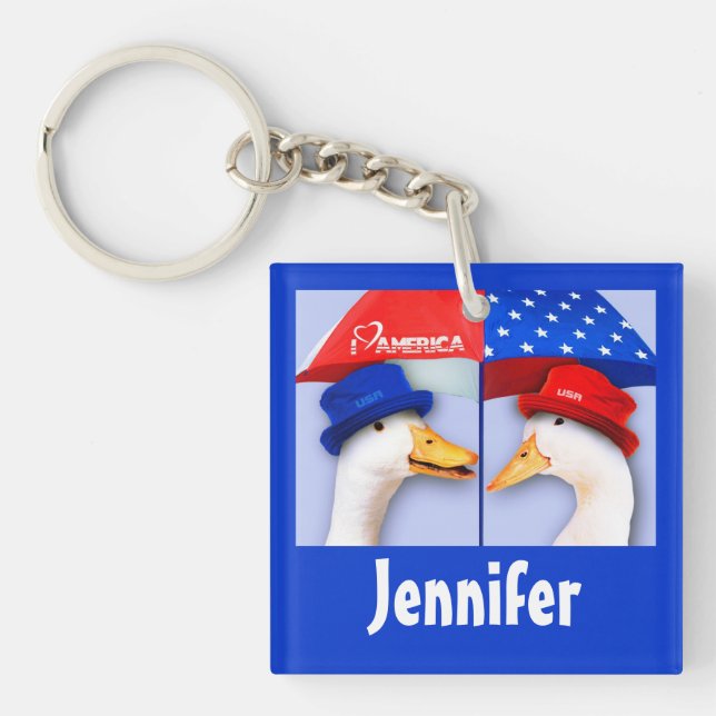 I Love America. Funny Ducks | Custom Name  Keychain (Front)