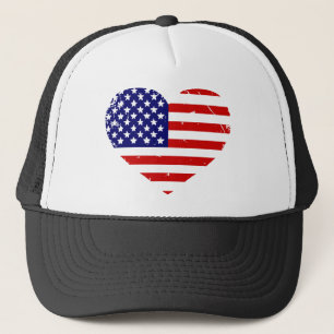 I Love America Grunge Heart Trucker Hat