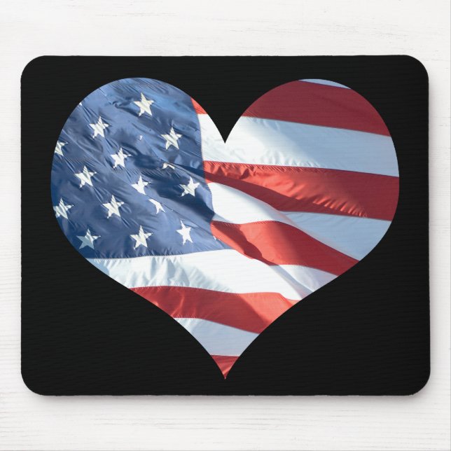 I Love America - Heart Shaped American Flag Mouse Pad (Front)