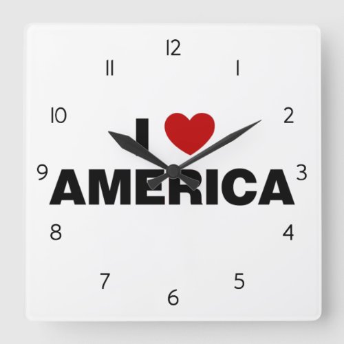 I Love America Square Wall Clock