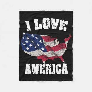 I Love America Usa 4th Of July Gift Fleece Blanket