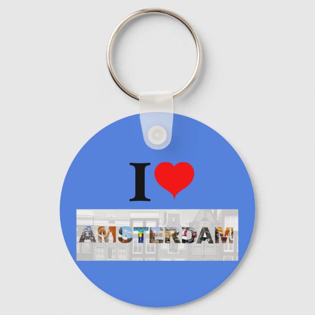 I Love Amsterdam Netherlands Heart Travel Photos Keychain (Front)
