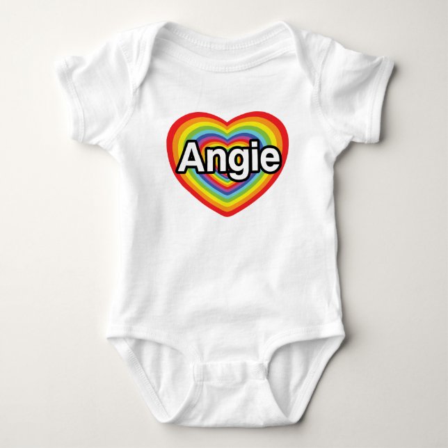 I love Angie, rainbow heart Baby Bodysuit (Front)