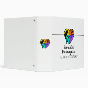 I love animals - Cat Dog Bird Rabbit in a Heart 1 3 Ring Binder