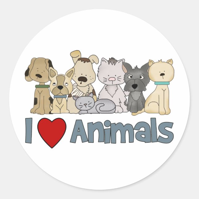 I Love Animals Classic Round Sticker (Front)