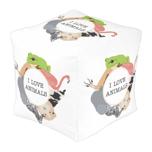 I Love Animals for Animal Lovers Pouf