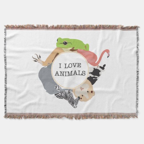 I Love Animals for Animal Lovers Throw Blanket