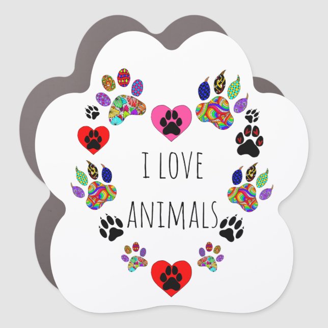 I Love Animals Paw Print Heart Car Magnet (Front)