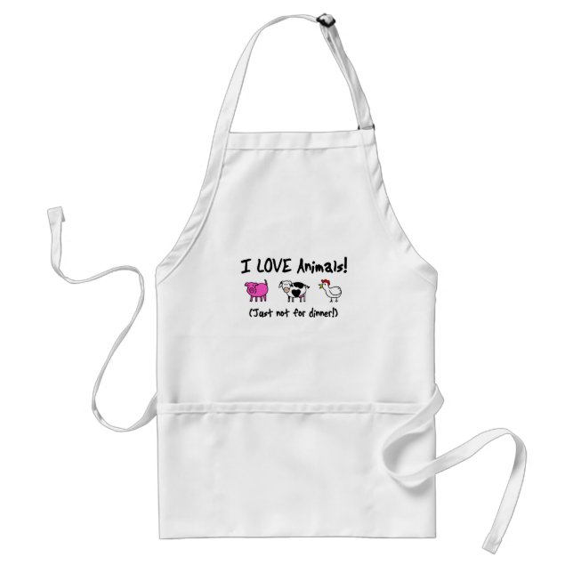 I Love Animals Vegetarian Adult Apron (Front)