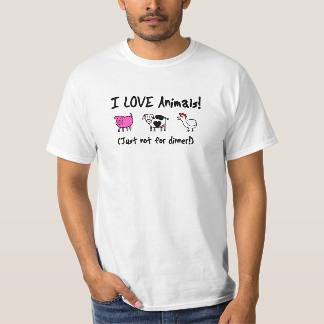 I Love Animals Vegetarian T-Shirt (Front)