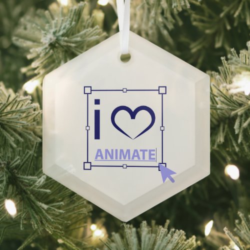 I Love Animate Glass Ornament