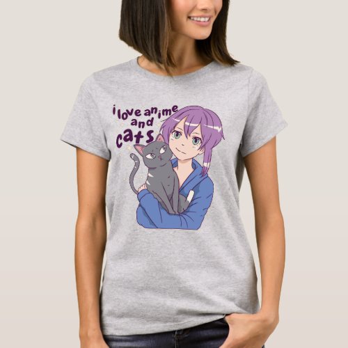 I Love Anime and Cats T-Shirt