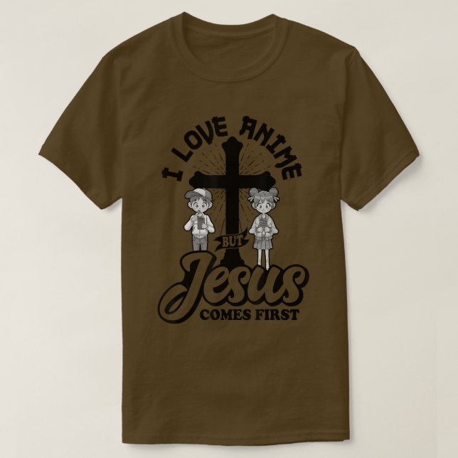 I Love Anime But Jesus Comes First, Anime Lover, M T-Shirt (Design Front)