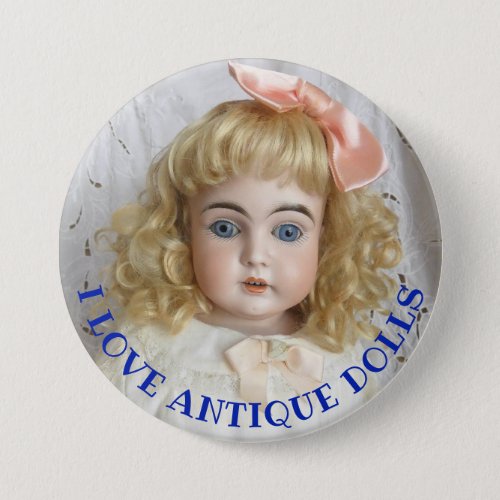 I Love Antique Dolls 3 Button Pin