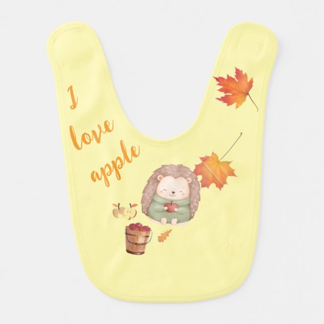 I Love Apple and Hedgehog Baby Bib | Cute Animal B (Front)