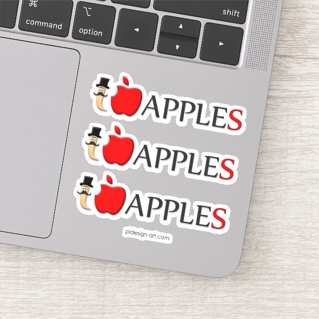 I love apples funny worm with mustache sticker (Detail)