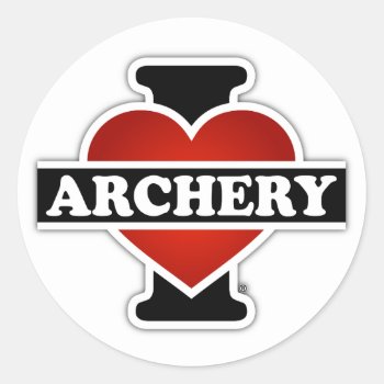 I Love Archery Classic Round Sticker by TheArtOfPamela at Zazzle