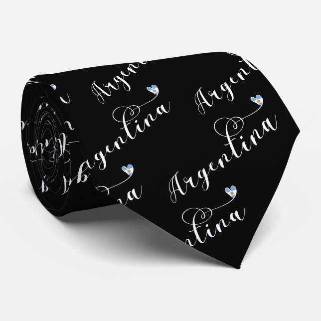I Love Argentina, Argentine Flag Heart Neck Tie (Rolled)