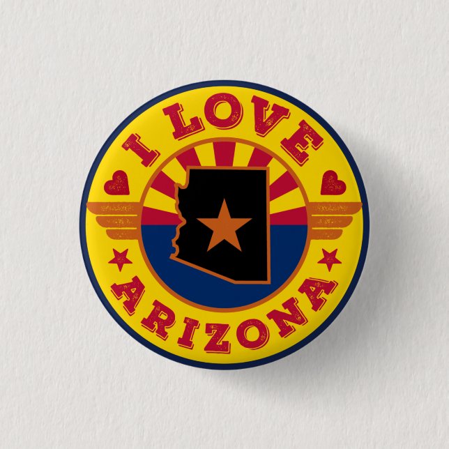 I Love Arizona State Map and Flag Button (Front)