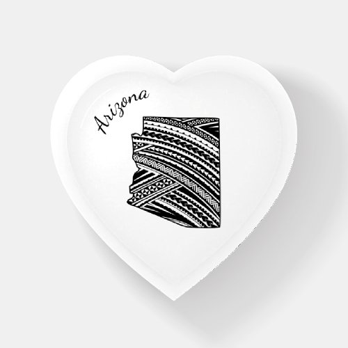 I Love Arizona State Outline Mandala Heart Shaped Paperweight