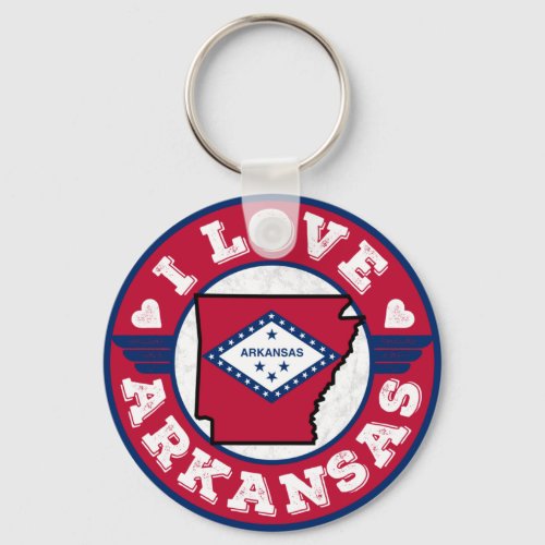 I Love Arkansas State Map and Flag Keychain