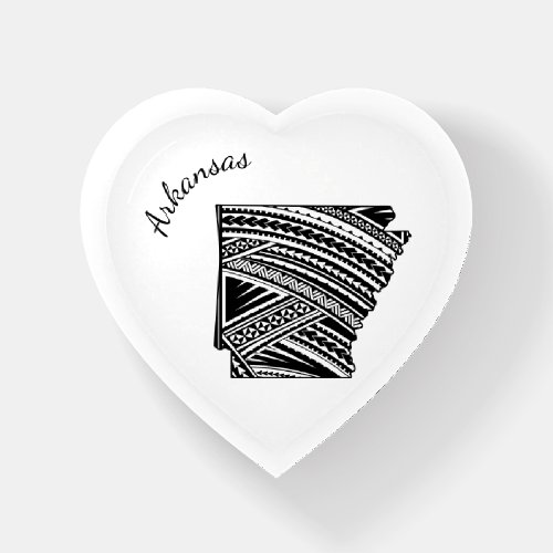 I Love Arkansas State Outline Mandala Heart Shaped Paperweight