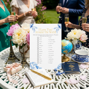 I love around the world blue Bridal shower game Invitation