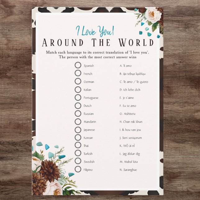 I love around the world Boho Bridal shower game Invitation (I love around the world Boho Bridal shower game)