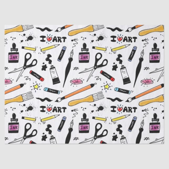 I Love Art Supplies Pattern Tissue Paper (Front)