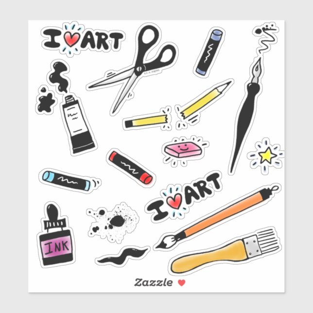 I Love Art Supplies Sticker (Sheet)