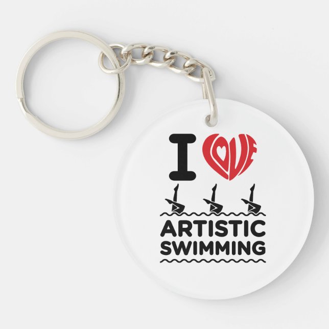I Love Artistic Swimming Synchro Swimmer Keychain (Front)