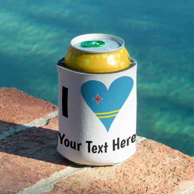 I Love (Aruba Heart Flag) Personalized  Can Cooler (In Situ Pool)