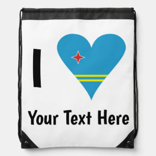 I Love (Aruba Heart Flag) Personalized  Drawstring Bag