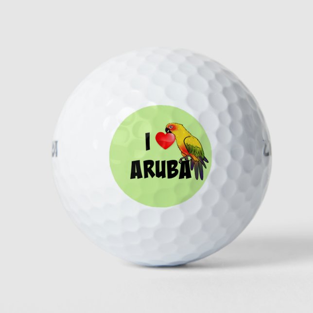 I Love Aruba text design with Parrot Golf Balls (Front)