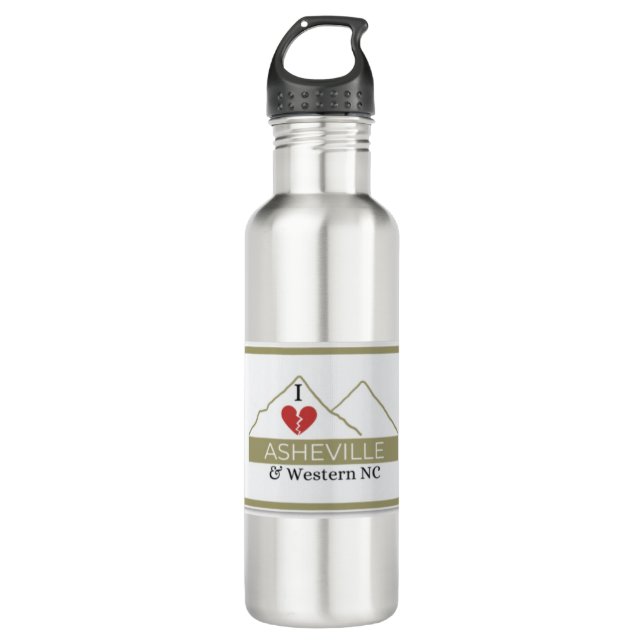 I Love Asheville & Western NC Sticker  Stainless Steel Water Bottle (Front)