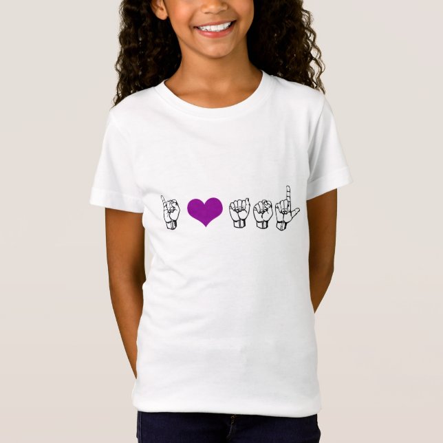 I Love ASL (American Sign Language) Girls Tee (Front)