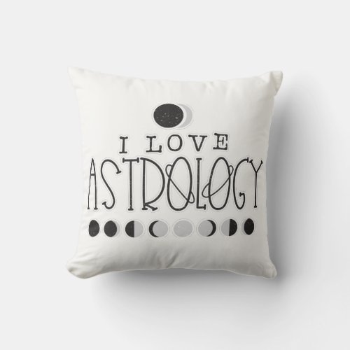 I love Astrology Sun  Moon Phases Throw Pillow
