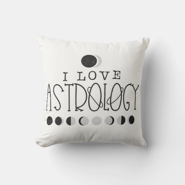 I love Astrology Sun & Moon Phases Throw Pillow (Front)