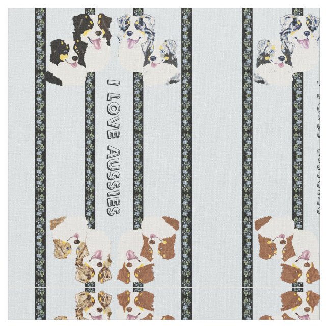 I Love Aussies Custom Cotton Fabric (Close Up)