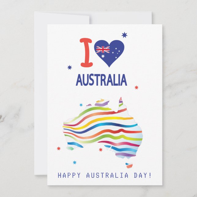 "I LOVE AUSTRALIA" Australia Day 26th January Holiday Card (Front)
