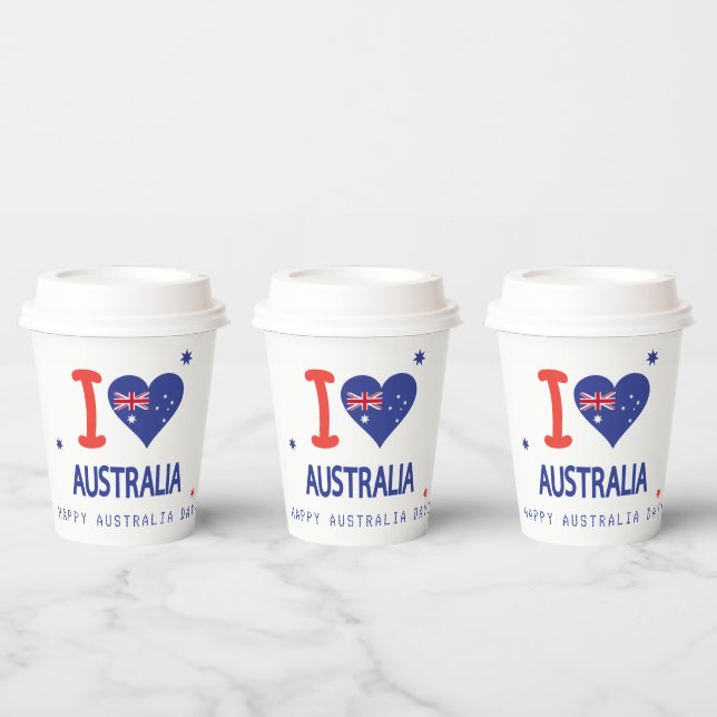 "I LOVE AUSTRALIA" Australia Day 26th January Paper Cups (Multi)