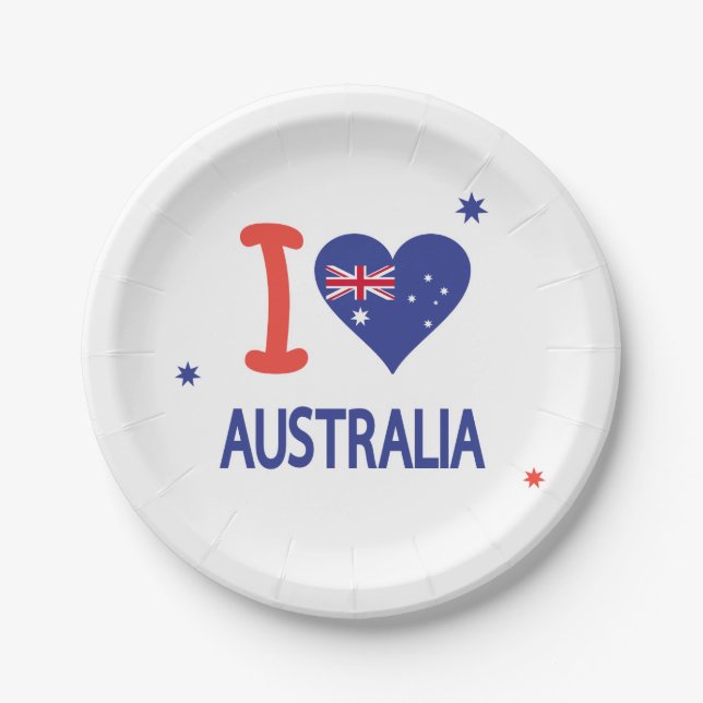 I LOVE AUSTRALIA Happy Australia Day Paper Plates (Front)