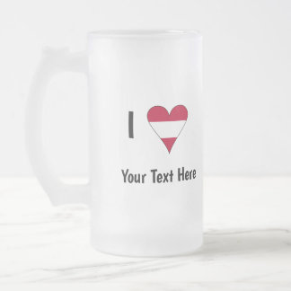 I Love (Austrian Flag Heart) Personalized Frosted Glass Beer Mug