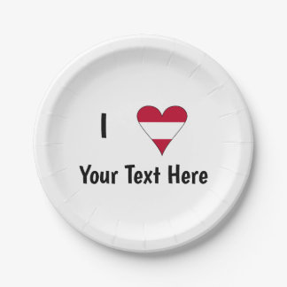 I Love (Austrian Flag Heart) Personalized Paper Plates