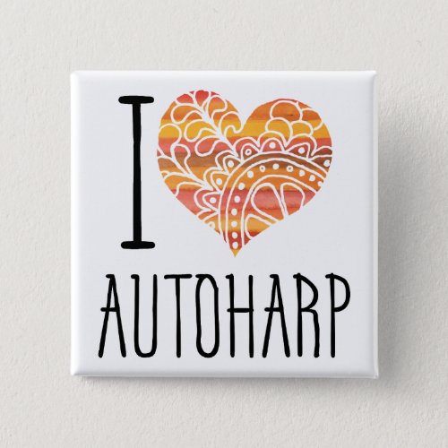 I Love Autoharp Yellow Orange Mandala Heart Square Button