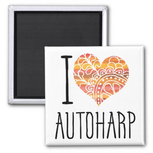 I Love Autoharp Yellow Orange Mandala Heart Square Magnet