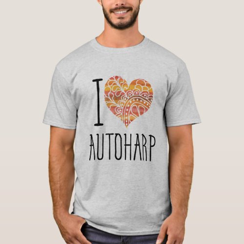I Love Autoharp Orange Mandala Heart T_Shirt