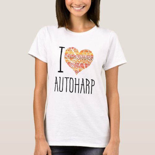 I Love Autoharp Yellow Orange Mandala Heart T-Shirt